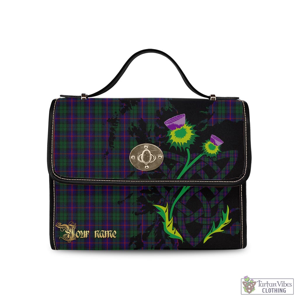 Tartan Vibes Clothing Urquhart Tartan Waterproof Canvas Bag with Scotland Map and Thistle Celtic Accents