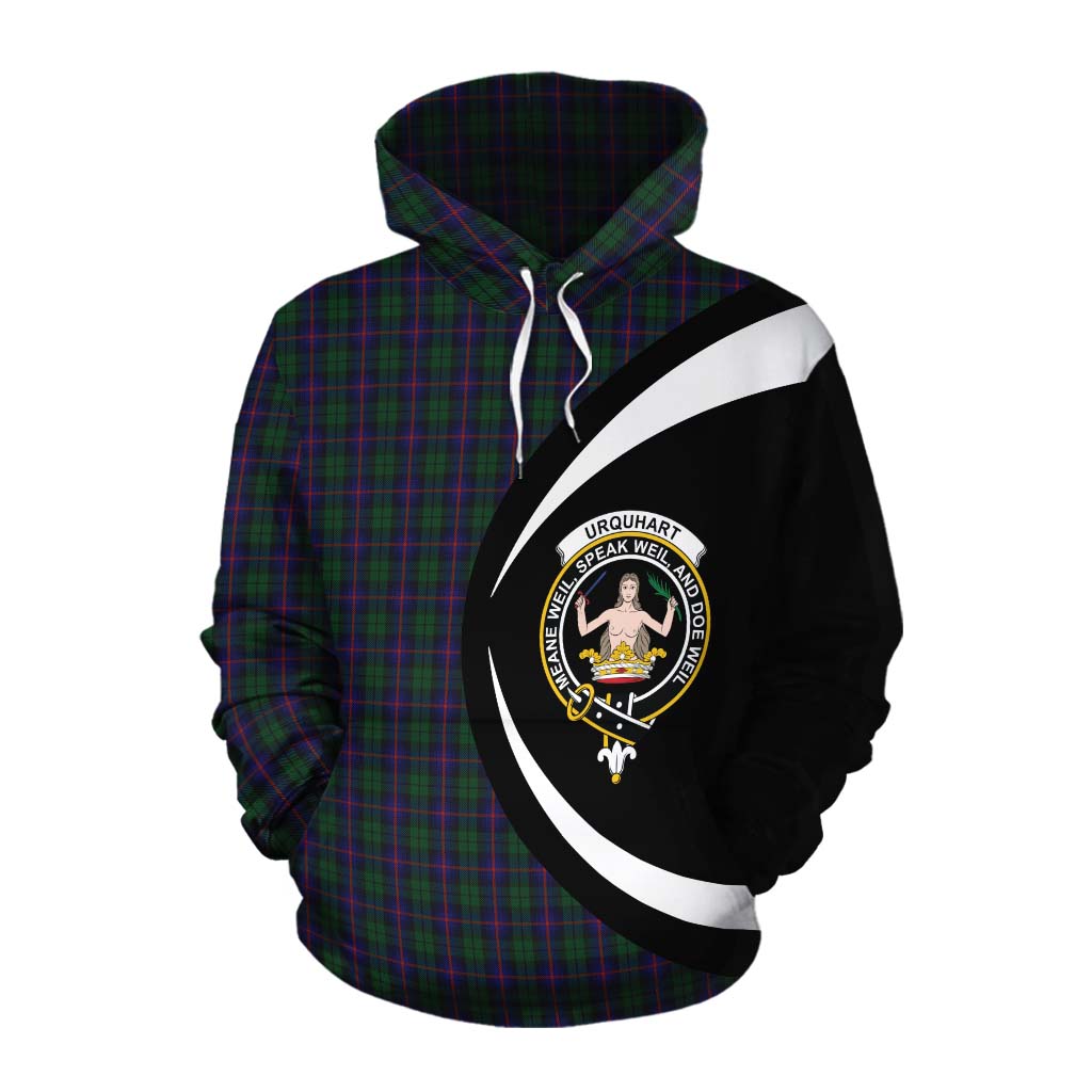 Tartan Vibes Clothing Urquhart Tartan Cotton Hoodie with Family Crest Circle Style