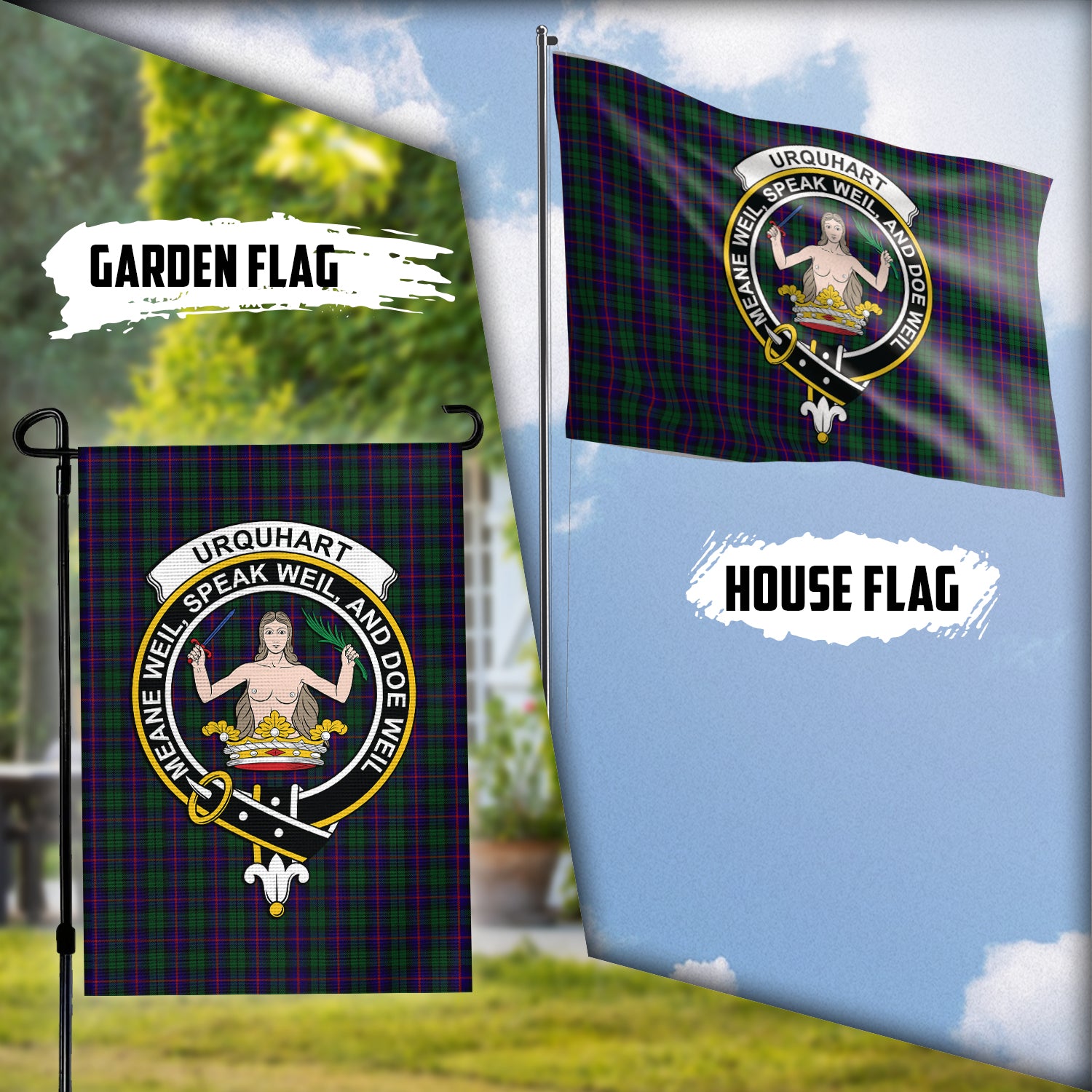 Urquhart Tartan Flag with Family Crest Garden Flag (Vertical) - Tartan Vibes Clothing