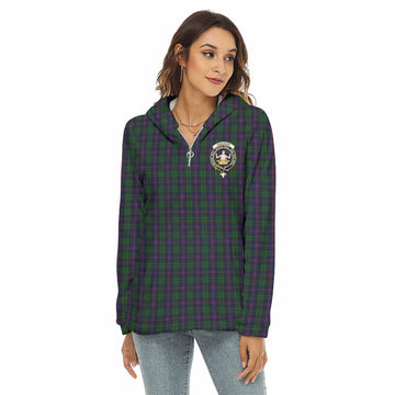 Urquhart Tartan Women's Borg Fleece Hoodie with Half Zip with Family Crest Female - Tartan Vibes Clothing