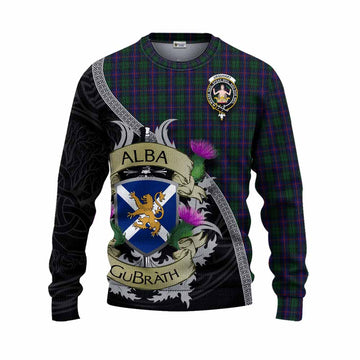 Urquhart Tartan Family Crest Knitted Sweater Lion Rampant Royal Thistle Shield Celtic Inspired Unisex - Tartan Vibes Clothing