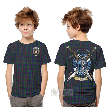 Urquhart Tartan Kid T-Shirt with Family Crest Celtic Skull Style Youth XL Size14 - Tartan Vibes Clothing