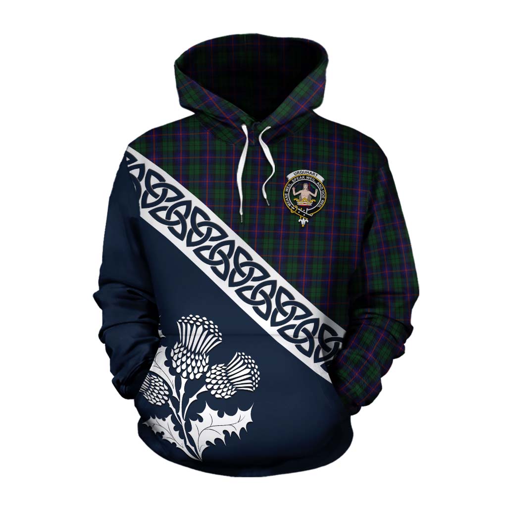 Tartan Vibes Clothing Urquhart Tartan Cotton Hoodie Featuring Thistle and Scotland Map