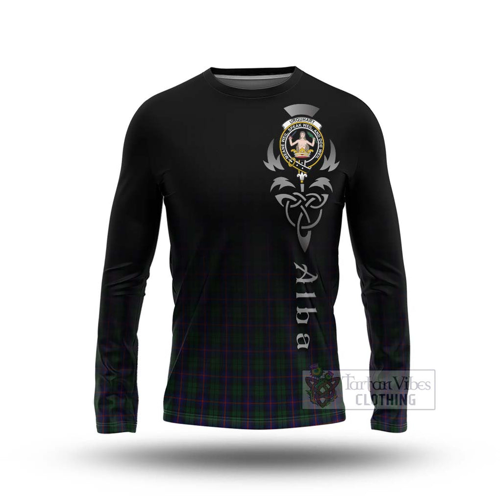 Tartan Vibes Clothing Urquhart Tartan Long Sleeve T-Shirt Featuring Alba Gu Brath Family Crest Celtic Inspired