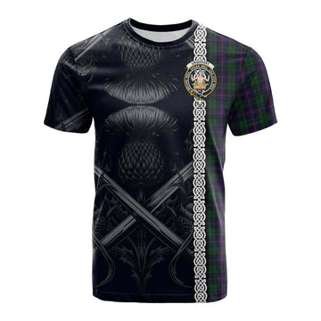 Urquhart Tartan Cotton T-shirt with Family Crest Cross Sword Thistle Celtic Vibes