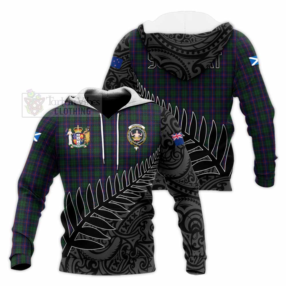 Tartan Vibes Clothing Urquhart Crest Tartan Knitted Hoodie with New Zealand Silver Fern Half Style