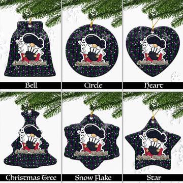 Urquhart Tartan Christmas Ceramic Ornaments with Scottish Gnome Playing Bagpipes