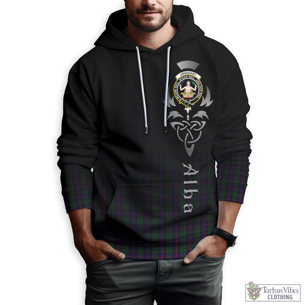 Tartan Vibes Clothing Urquhart Tartan Hoodie Featuring Alba Gu Brath Family Crest Celtic Inspired