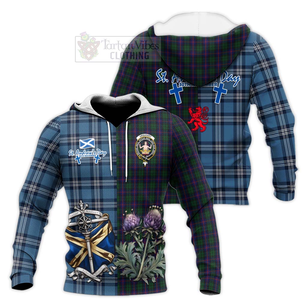 Tartan Vibes Clothing Urquhart Tartan Knitted Hoodie Happy St. Andrew's Day Half Tartan Style