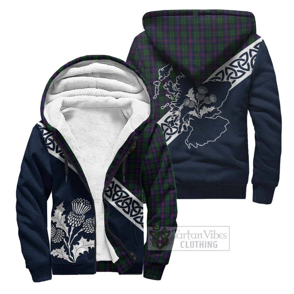 Tartan Vibes Clothing Urquhart Tartan Sherpa Hoodie Featuring Thistle and Scotland Map