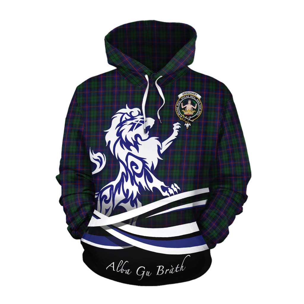 Tartan Vibes Clothing Urquhart Tartan Cotton Hoodie with Alba Gu Brath Regal Lion Emblem