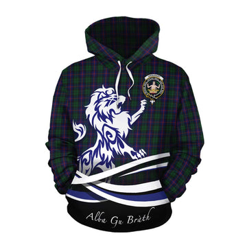 Urquhart Tartan Cotton Hoodie with Alba Gu Brath Regal Lion Emblem