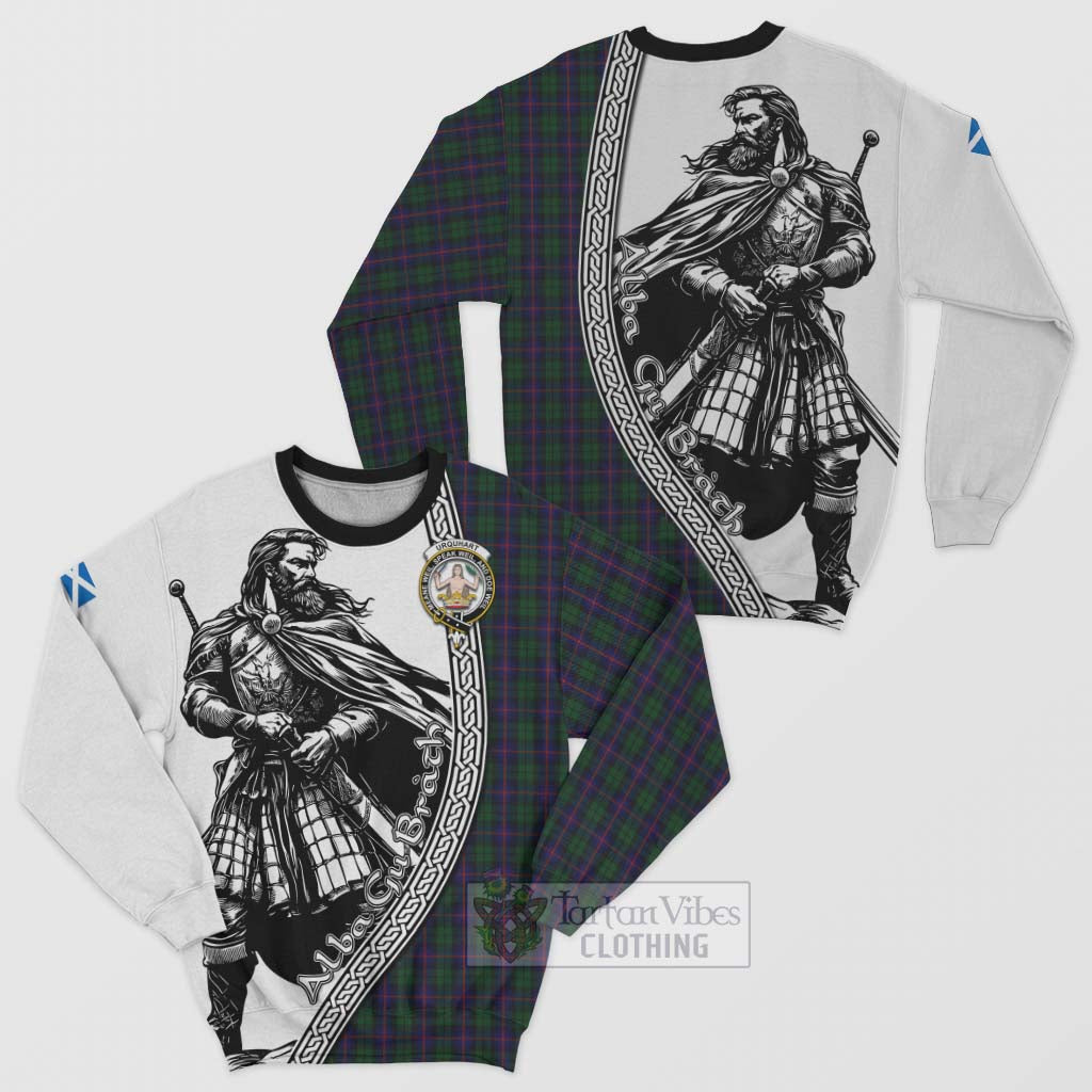 Tartan Vibes Clothing Urquhart Tartan Clan Crest Sweatshirt with Highlander Warrior Celtic Style