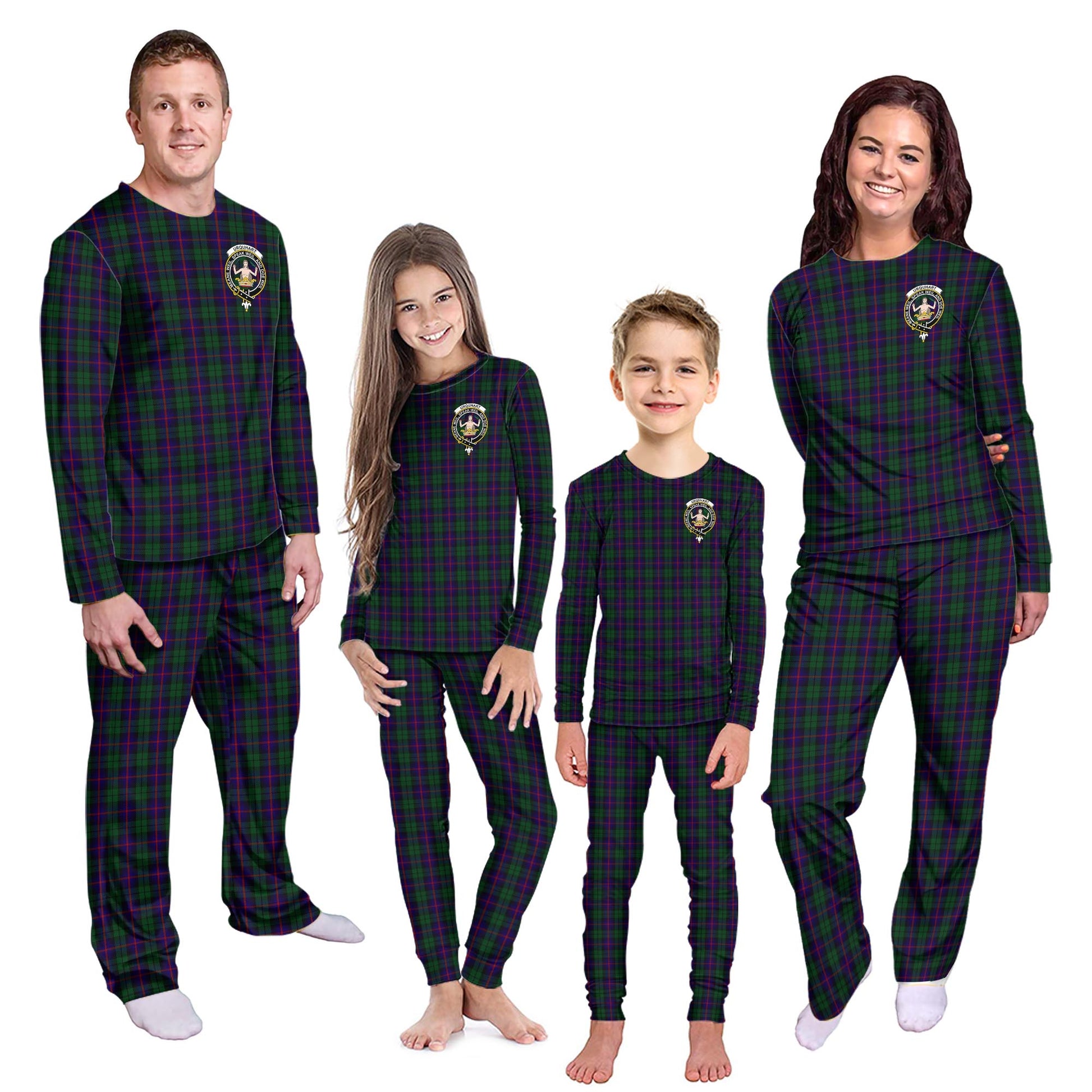 Urquhart Tartan Pajamas Family Set with Family Crest - Tartanvibesclothing