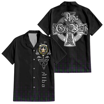 Urquhart Tartan Short Sleeve Button Up Shirt Featuring Alba Gu Brath Family Crest Celtic Inspired