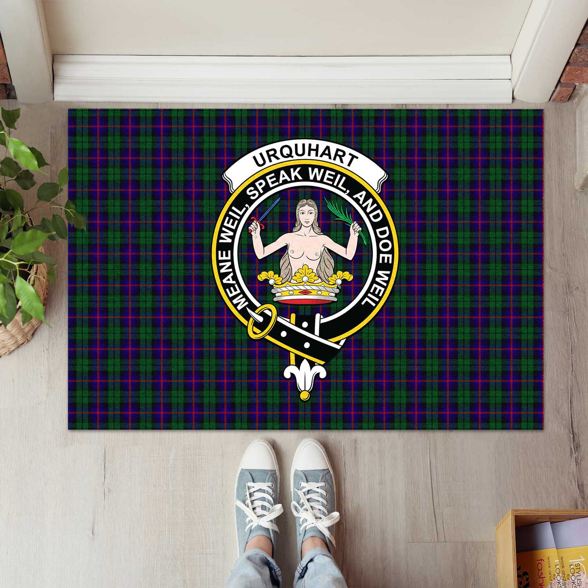 Urquhart Tartan Rubber Doormat with Family Crest L 60*90cm - Tartan Vibes Clothing