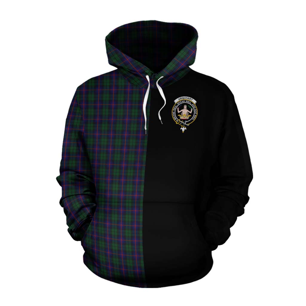 Tartan Vibes Clothing Urquhart Tartan Cotton Hoodie with Family Crest and Half Of Me Style