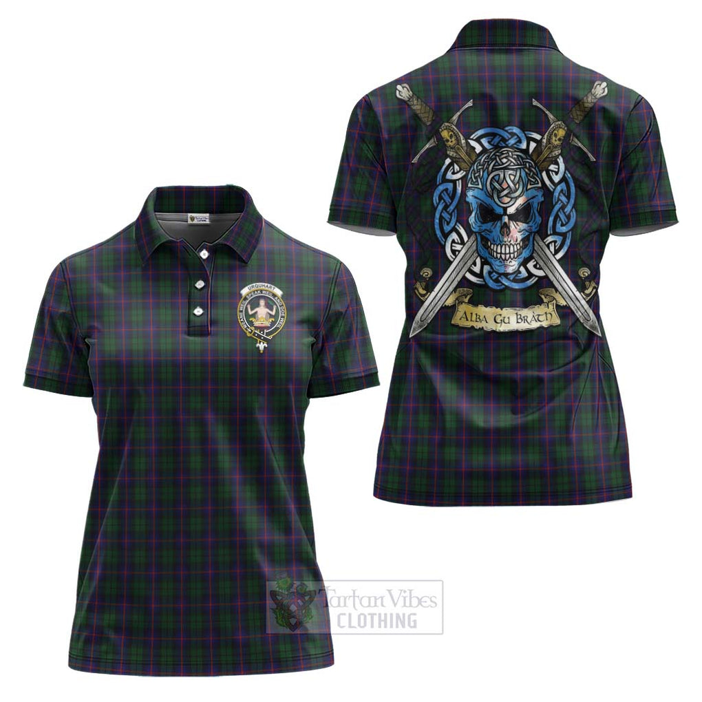 Tartan Vibes Clothing Urquhart Tartan Women's Polo Shirt with Family Crest Celtic Skull Style