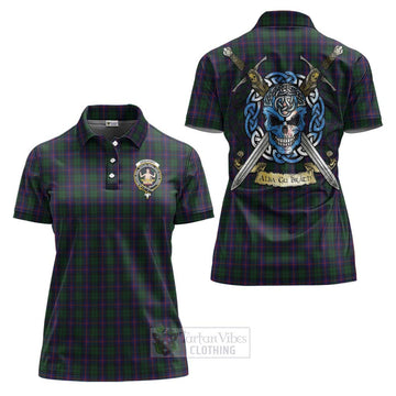 Urquhart Tartan Women's Polo Shirt with Family Crest Celtic Skull Style