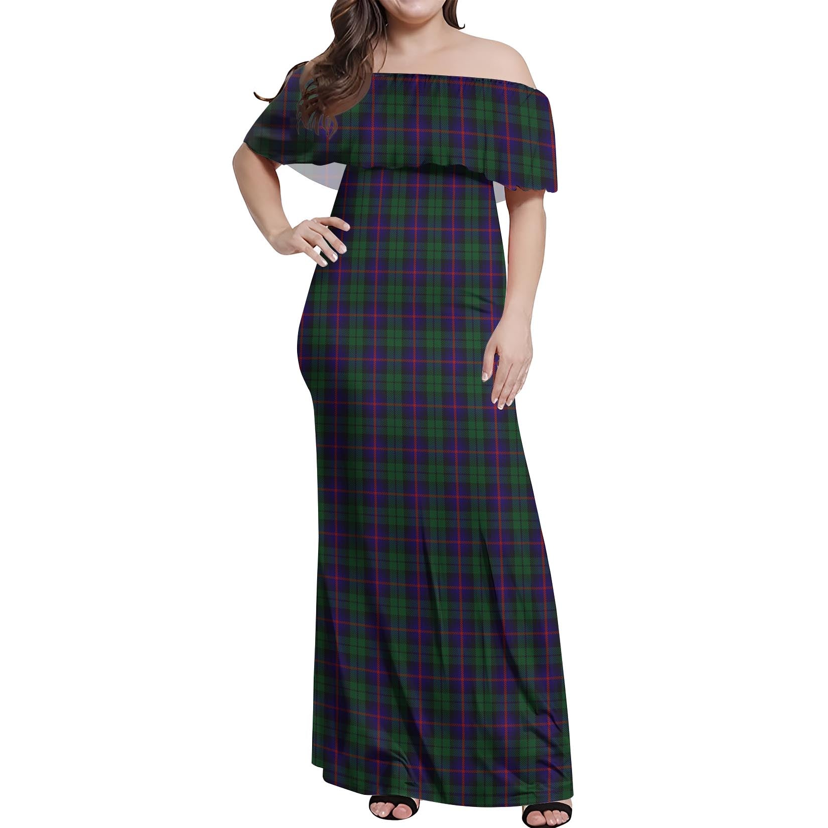 Urquhart Tartan Off Shoulder Long Dress Women's Dress - Tartan Vibes Clothing