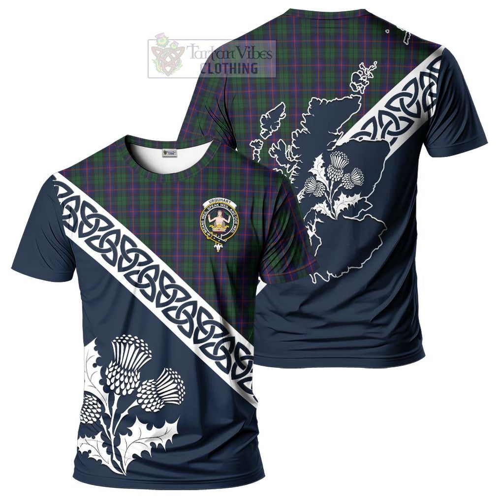 Urquhart Tartan T-Shirt Featuring Thistle and Scotland Map Kid's Shirt - Tartanvibesclothing Store