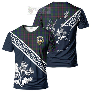 Urquhart Tartan T-Shirt Featuring Thistle and Scotland Map