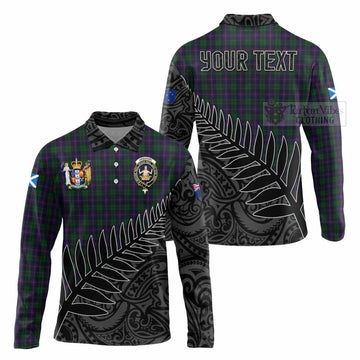 Urquhart Crest Tartan Long Sleeve Polo Shirt with New Zealand Silver Fern Half Style