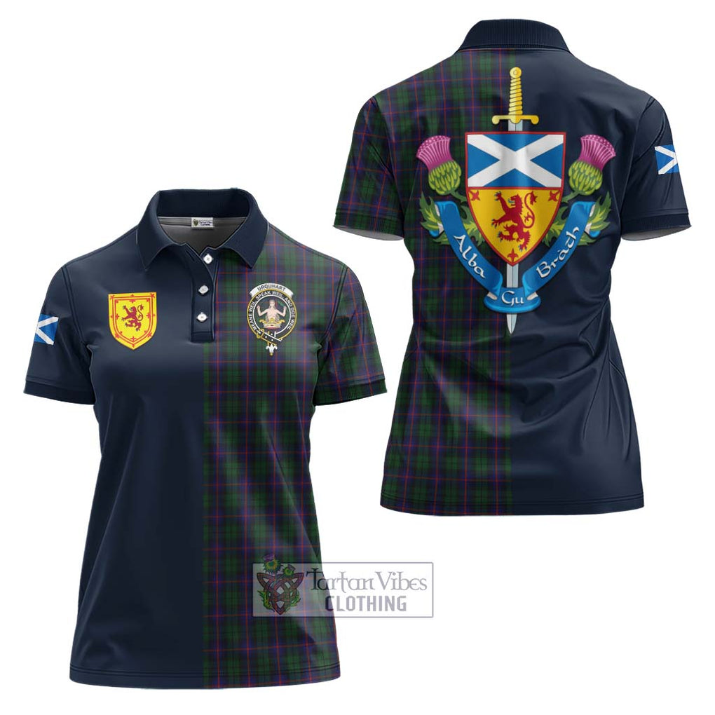 Tartan Vibes Clothing Urquhart Tartan Women's Polo Shirt with Scottish Lion Royal Arm Half Style