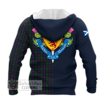 Urquhart Tartan Knitted Hoodie Alba with Scottish Lion Royal Arm Half Style