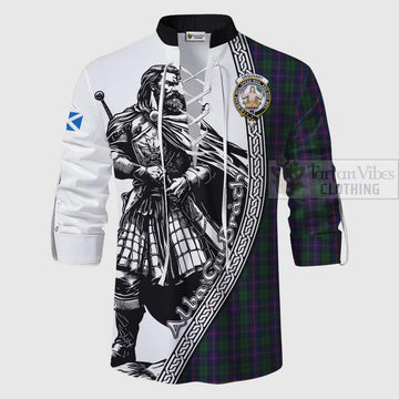 Urquhart Tartan Clan Crest Ghillie Kilt Shirt with Highlander Warrior Celtic Style