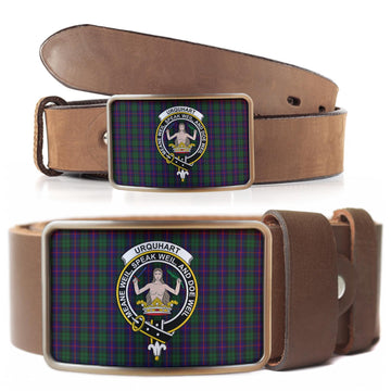 Urquhart Tartan Belt Buckles with Family Crest