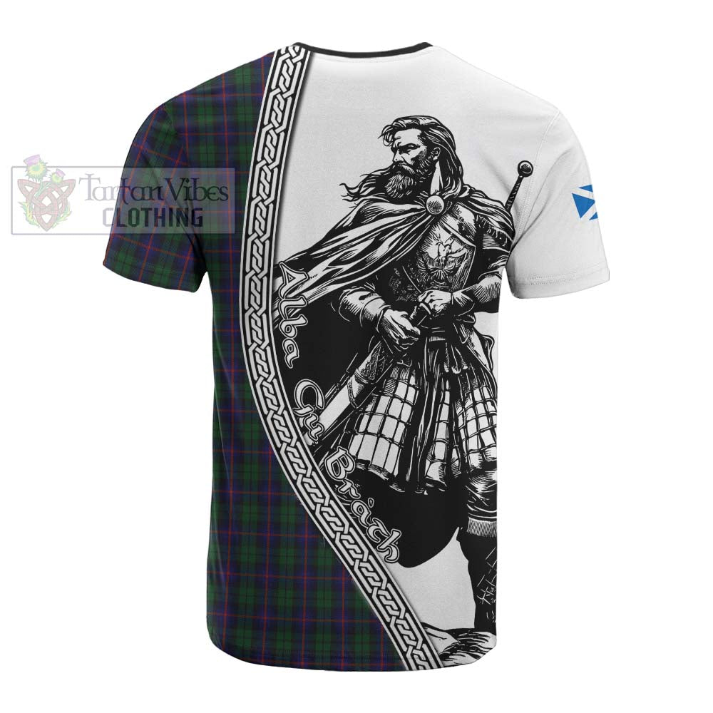 Urquhart Tartan Clan Crest Cotton T-shirt with Highlander Warrior Celtic Style