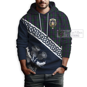 Urquhart Tartan Hoodie Featuring Thistle and Scotland Map