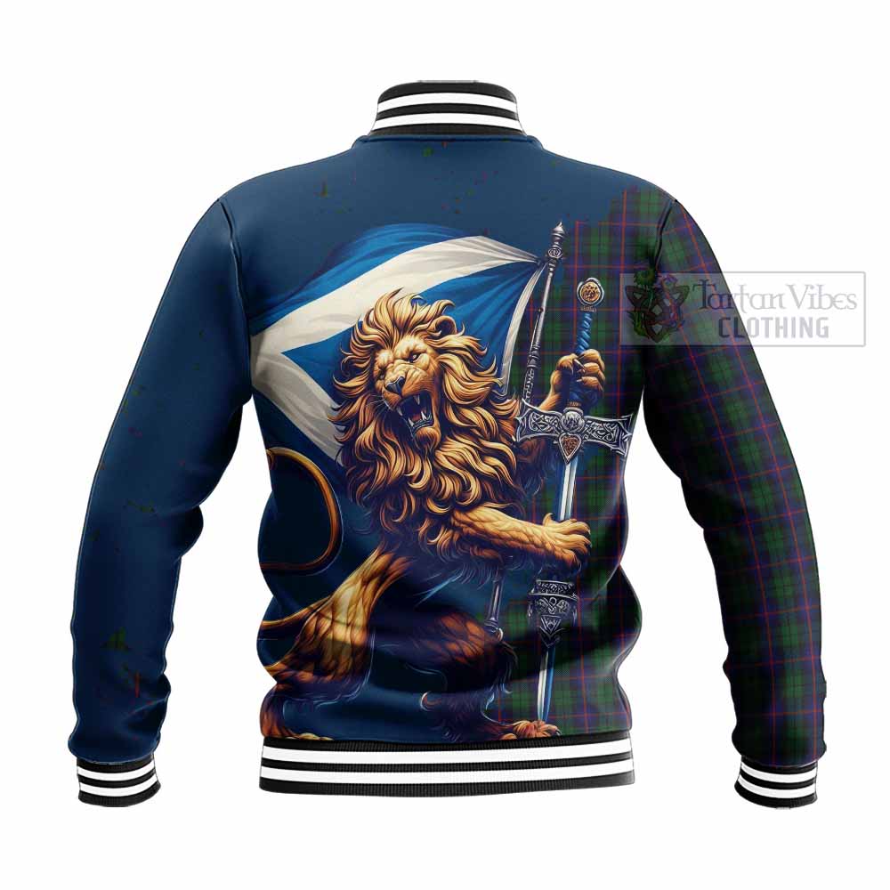 Tartan Vibes Clothing Urquhart Tartan Family Crest Baseball Jacket with Scottish Majestic Lion