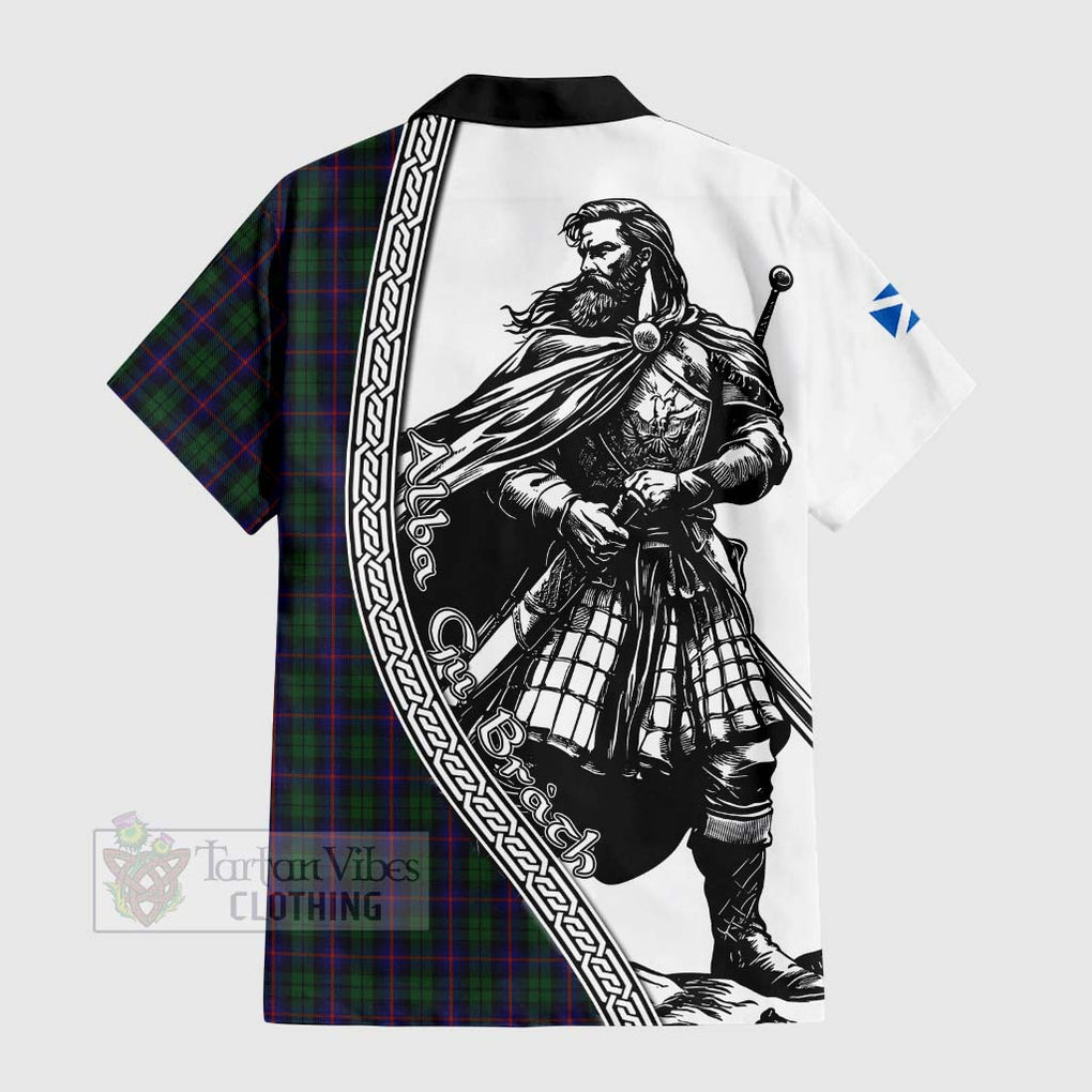 Tartan Vibes Clothing Urquhart Tartan Clan Crest Short Sleeve Button Shirt with Highlander Warrior Celtic Style