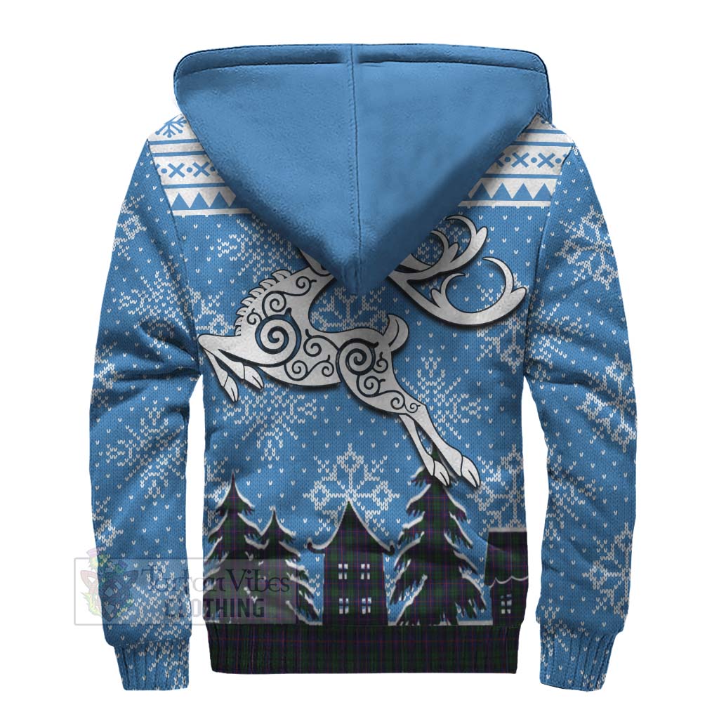 Tartan Vibes Clothing Urquhart Clan Christmas Sherpa Hoodie Celtic Reindeer Style