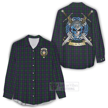 Urquhart Tartan Women's Casual Shirt with Family Crest Celtic Skull Style