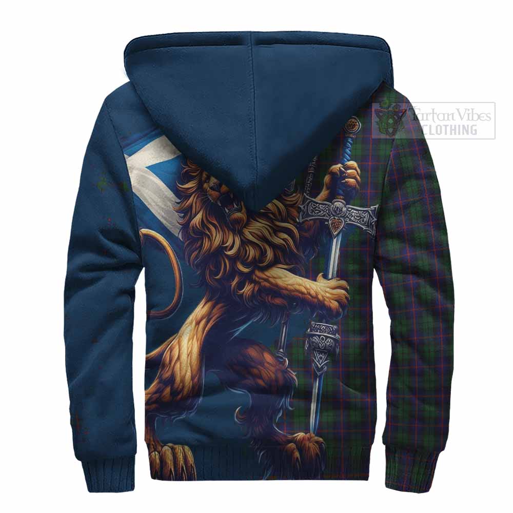 Tartan Vibes Clothing Urquhart Tartan Family Crest Sherpa Hoodie with Scottish Majestic Lion