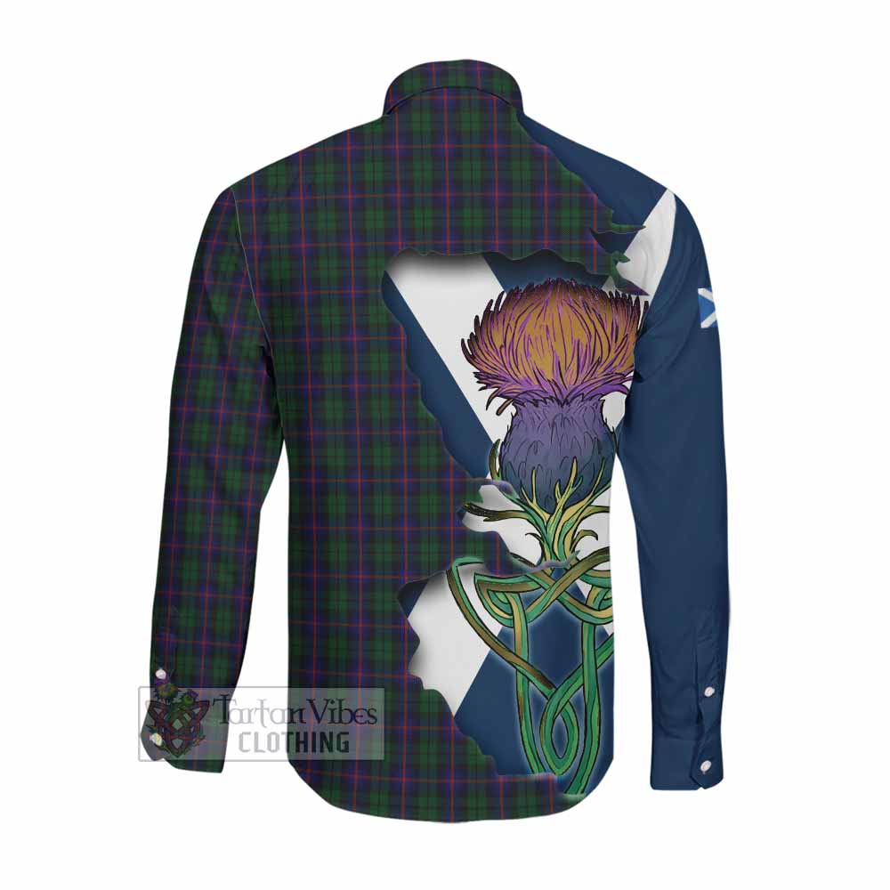 Urquhart Tartan Family Crest Long Sleeve Button Shirt Scottish Thistle Celtic Inspired Men's Shirt - Tartan Vibes Clothing