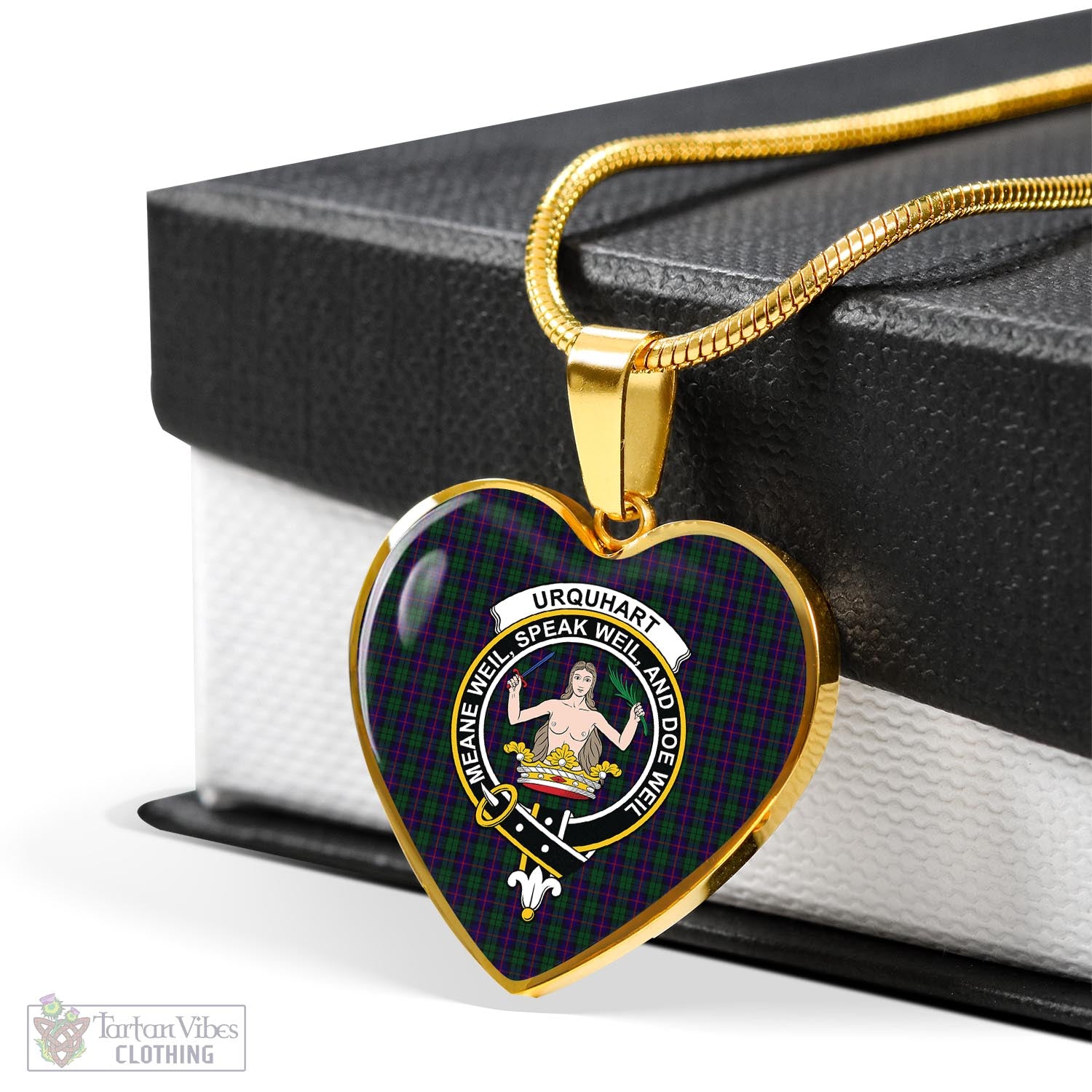 Tartan Vibes Clothing Urquhart Tartan Heart Necklace with Family Crest