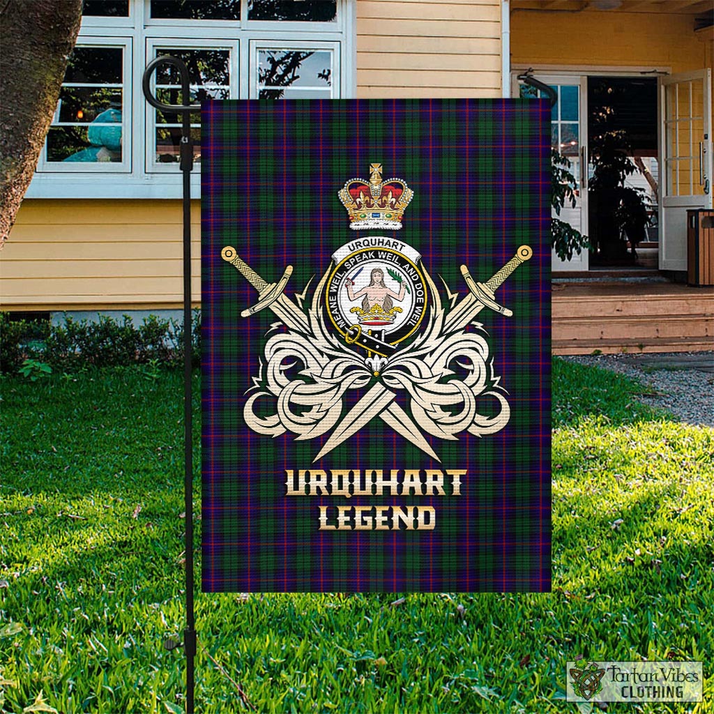 Tartan Vibes Clothing Urquhart Tartan Flag with Clan Crest and the Golden Sword of Courageous Legacy