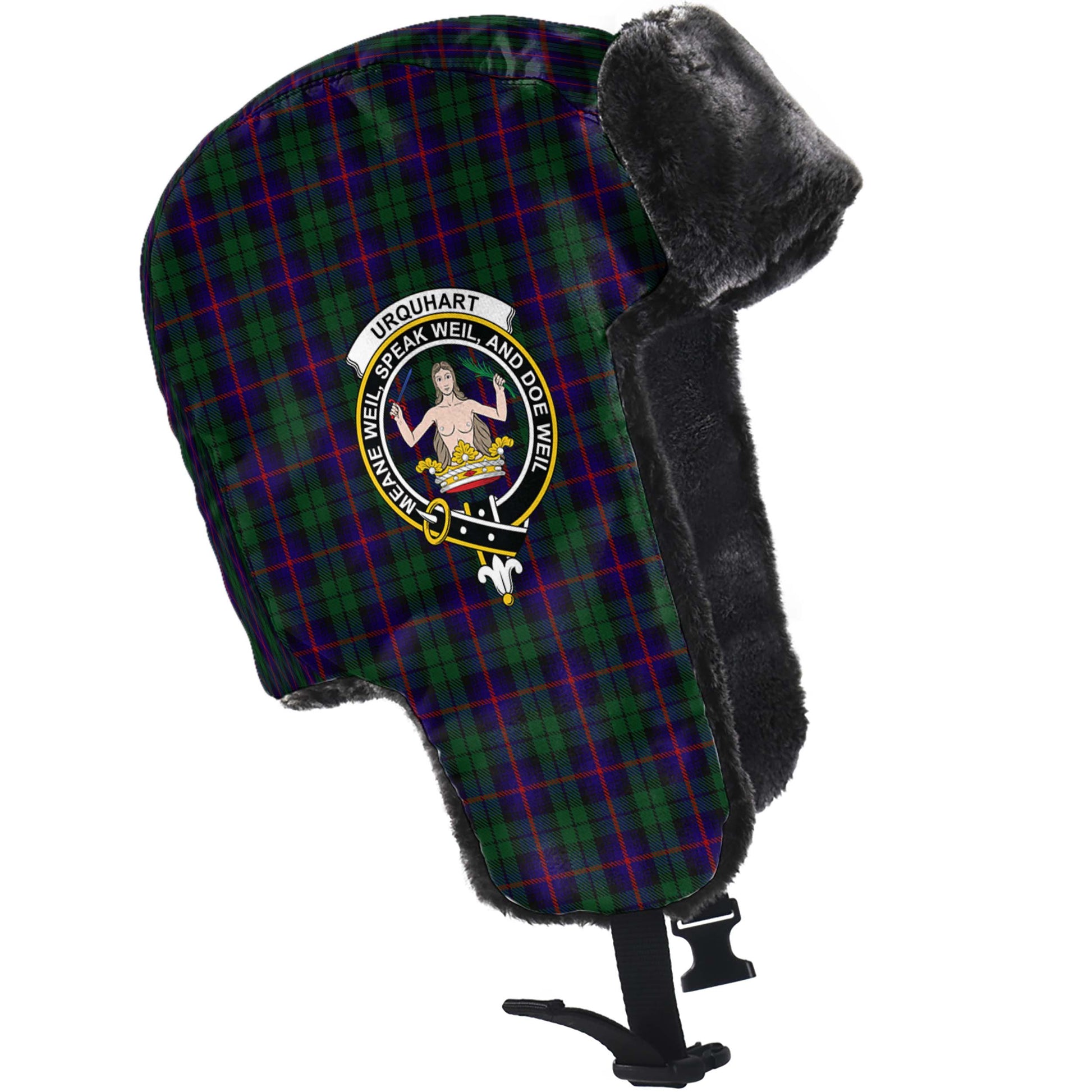 Urquhart Tartan Winter Trapper Hat with Family Crest - Tartanvibesclothing