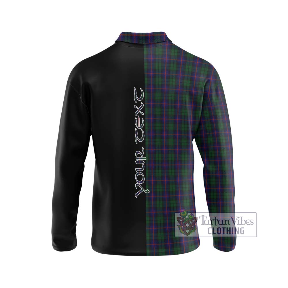 Urquhart Tartan Long Sleeve Polo Shirt with Family Crest and Half Of Me Style - Tartanvibesclothing Shop