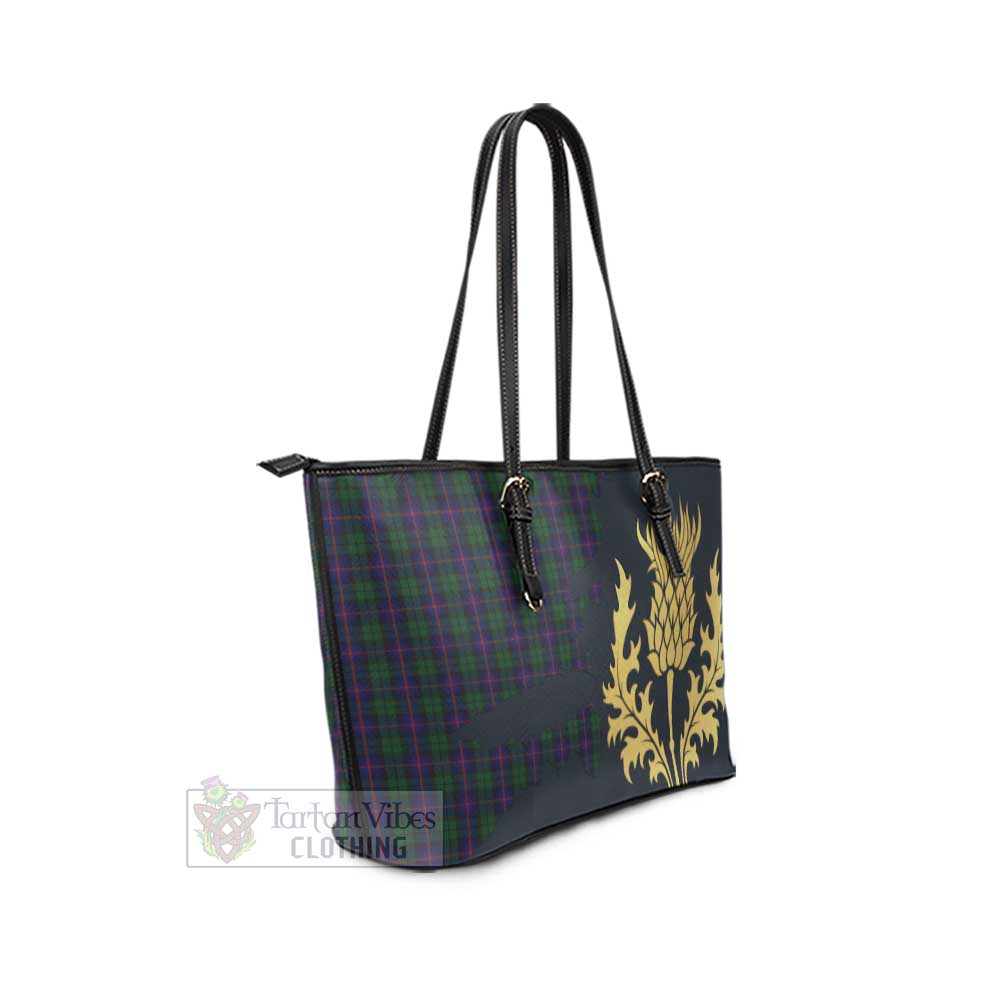 Urquhart Tartan Leather Tote Bag Gold Thistle Style - Tartan Vibes Clothing