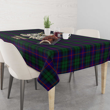 Urquhart Tartan Tablecloth with Clan Crest and the Golden Sword of Courageous Legacy