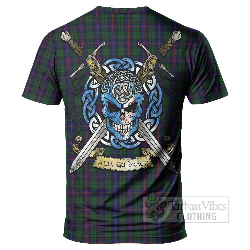 Tartan Vibes Clothing Urquhart Tartan T-Shirt with Family Crest Celtic Skull Style