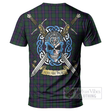 Urquhart Tartan T-Shirt with Family Crest Celtic Skull Style