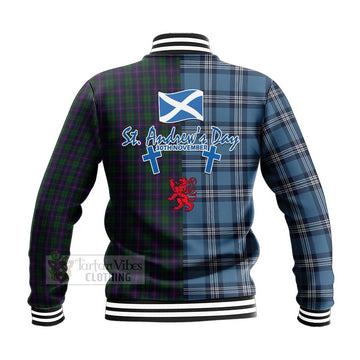 Urquhart Tartan Baseball Jacket Happy St. Andrew's Day Half Tartan Style - Tartan Vibes Clothing