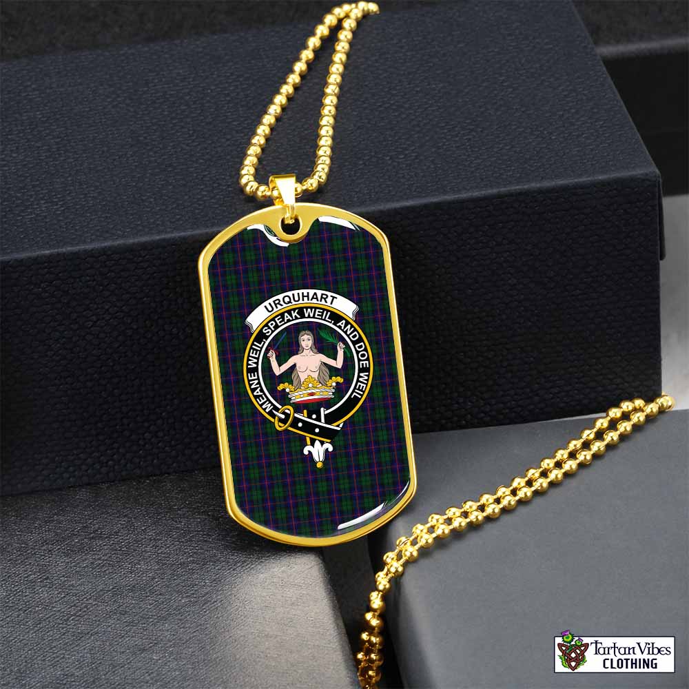 Tartan Vibes Clothing Urquhart Tartan Dog Tag Necklace with Family Crest