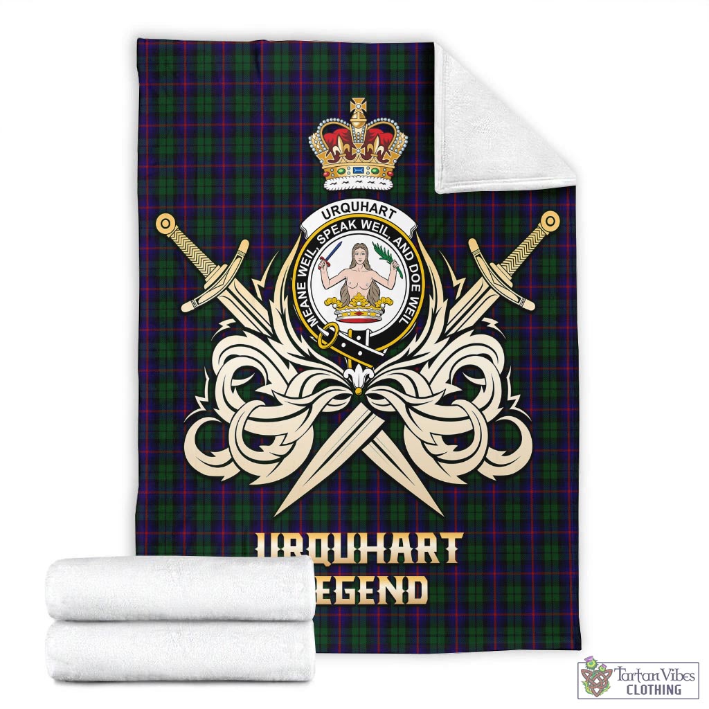 Tartan Vibes Clothing Urquhart Tartan Blanket with Clan Crest and the Golden Sword of Courageous Legacy